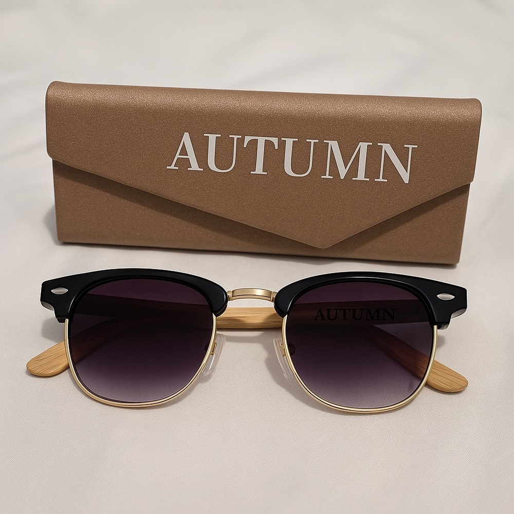 Personalized “Autumn” Wooden Arm Sunglasses w/ Case – Brand New